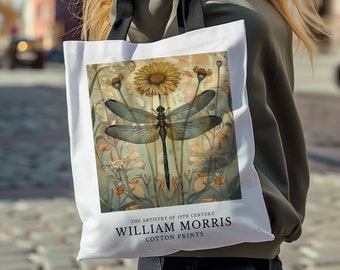 William Morris Print Tote Bag, William Morris Dragonfly Poster Tote Bag Gift for Moms Birthday Gift from Daughter, Art Student Tote Bag