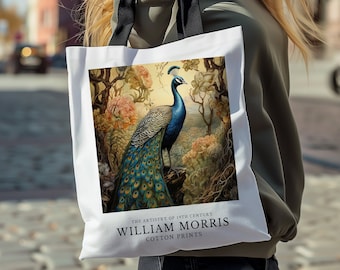 William Morris Print Tote Bag, William Morris Peacock Poster Tote Bag Gift for Moms Birthday Gift from Daughter, Art Lover Shopping Tote Bag