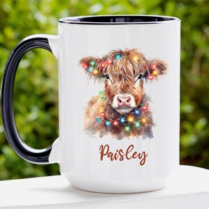 Personalized Christmas Highland Cow Mug, Custom Name Coffee Mug, Christmas Gift for Her, Aunt and Girl, Highland Cow Personalized Mug Gifts
