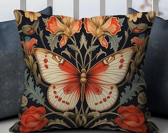 William Morris Cushion Cover, Butterfly Floral William Morris Pillow, Art Nouveau Pillow Case, Vintage Cover, Ancient Decorative Pillowcase