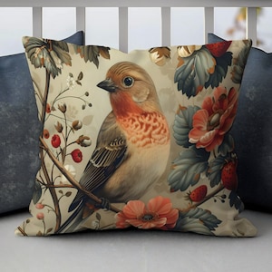 William Morris Floral Bird Pillow, William Morris Cushion Cover, Art Nouveau Pillow Case, Housewarming Gift, Ancient Decorative Pillowcase