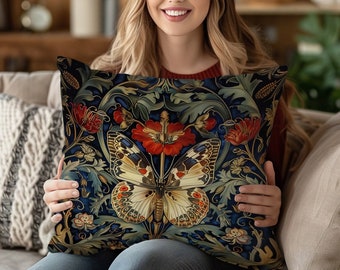 Butterfly Floral William Morris Pillow, William Morris Cushion Cover, Art Nouveau Pillow Case, Vintage Cover, Ancient Decorative Pillowcase