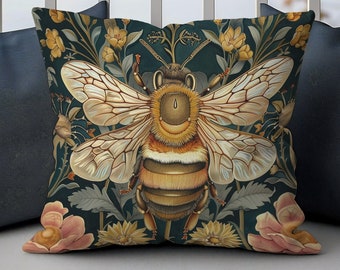 William Morris Bee Pillow, William Morris Bee and Floral Cushion, Art Nouveau Pillow Case, Vintage Cover, Ancient Decorative Pillowcase Gift