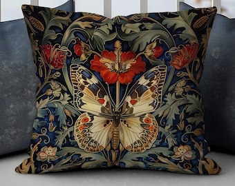 Butterfly Floral William Morris Pillow, William Morris Cushion Cover, Art Nouveau Pillow Case, Vintage Cover, Ancient Decorative Pillowcase