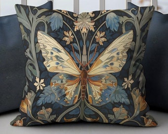 William Morris Butterfly Floral Pillow, William Morris Cushion Cover, Vintage Pillow Case, Housewarming Gift, Ancient Decorative Pillowcase