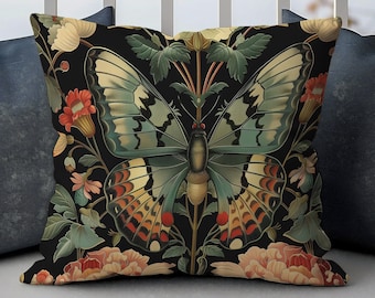 Butterfly Floral William Morris Pillow, William Morris Cushion Cover, Art Nouveau Pillow Case, Vintage Cover, Ancient Decorative Pillowcase