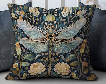William Morris Art Pillow, William Morris Dragonfly Cushion Cover, Art Nouveau Pillow Case, Housewarming Gift Ancient Decorative Pillowcase