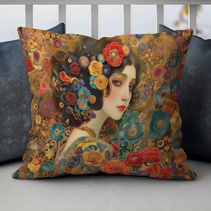 Gustav Klimt Woman Throw Pillow Cover, Gustav Klimt Cushion Cover, Housewarming Gift, Vintage Square Cushion, Gift for Her, Art Decor Pillow