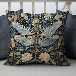 William Morris Art Pillow, William Morris Dragonfly Cushion Cover, Art Nouveau Pillow Case, Housewarming Gift Ancient Decorative Pillowcase