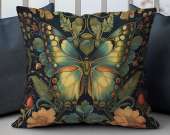 Butterfly Floral William Morris Pillow, William Morris Cushion Cover, Art Nouveau Pillow Case, Vintage Cover, Ancient Decorative Pillowcase