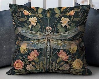Vintage Dragonfly William Morris Pillow, William Morris Cushion Cover, Art Nouveau Pillow Case, Housewarming Gift, Ancient Decorative Pillow