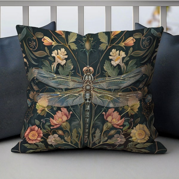 Vintage Dragonfly William Morris Pillow, William Morris Cushion Cover, Art Nouveau Pillow Case, Housewarming Gift, Ancient Decorative Pillow