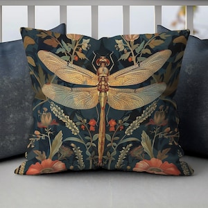 Funda de almohada con diseño de libélula de William Morris, funda de cojín de William Morris, funda de almohada Art Nouveau, funda de almohada decorativa antigua para regalo de inauguración de la casa
