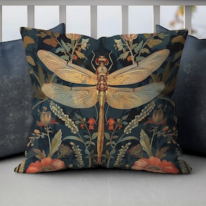 William Morris Dragonfly Art Pillow, William Morris Cushion Cover, Art Nouveau Pillow Case, Housewarming Gift Ancient Decorative Pillowcase