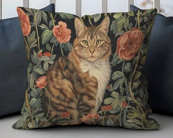 William Morris Tabby Cat Pillow, William Morris Cat Cushion Cover, Art Nouveau Pillow Case, Housewarming Gift Ancient Decorative Pillowcase