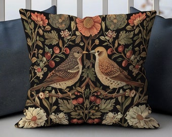William Morris Floral Birds Pillow, William Morris Cushion Cover, Art Nouveau Pillow Case, Vintage Cover, Ancient Decorative Art Pillowcase