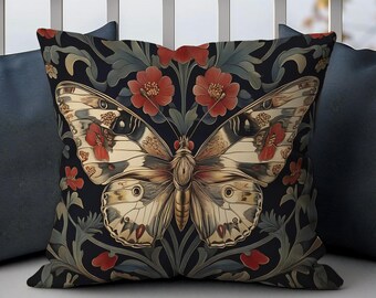 William Morris Butterfly Floral Pillow, William Morris Cushion Cover, Art Nouveau Pillow Case, Vintage Cover, Ancient Decorative Pillowcase