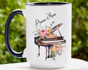 Mothers Day Gift for Piano Mom, Custom Name Piano Coffee Mug, Personalized Musician Mug, Piano Teacher Gift, Music Teacher Mug, Band Student
