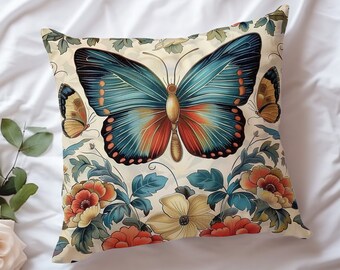 William Morris Pillow, Butterfly Floral William Morris Cushion Cover, Art Nouveau Pillow Case, Vintage Cover, Ancient Decorative Pillowcase