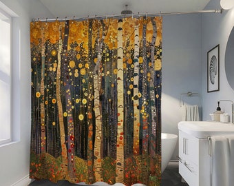 Gustav Klimt Tree Art Shower Curtain, Nature Print Shower Curtain, Vintage Whimsical Cottagecore Decor, Housewarming Gift, Abstract Painting