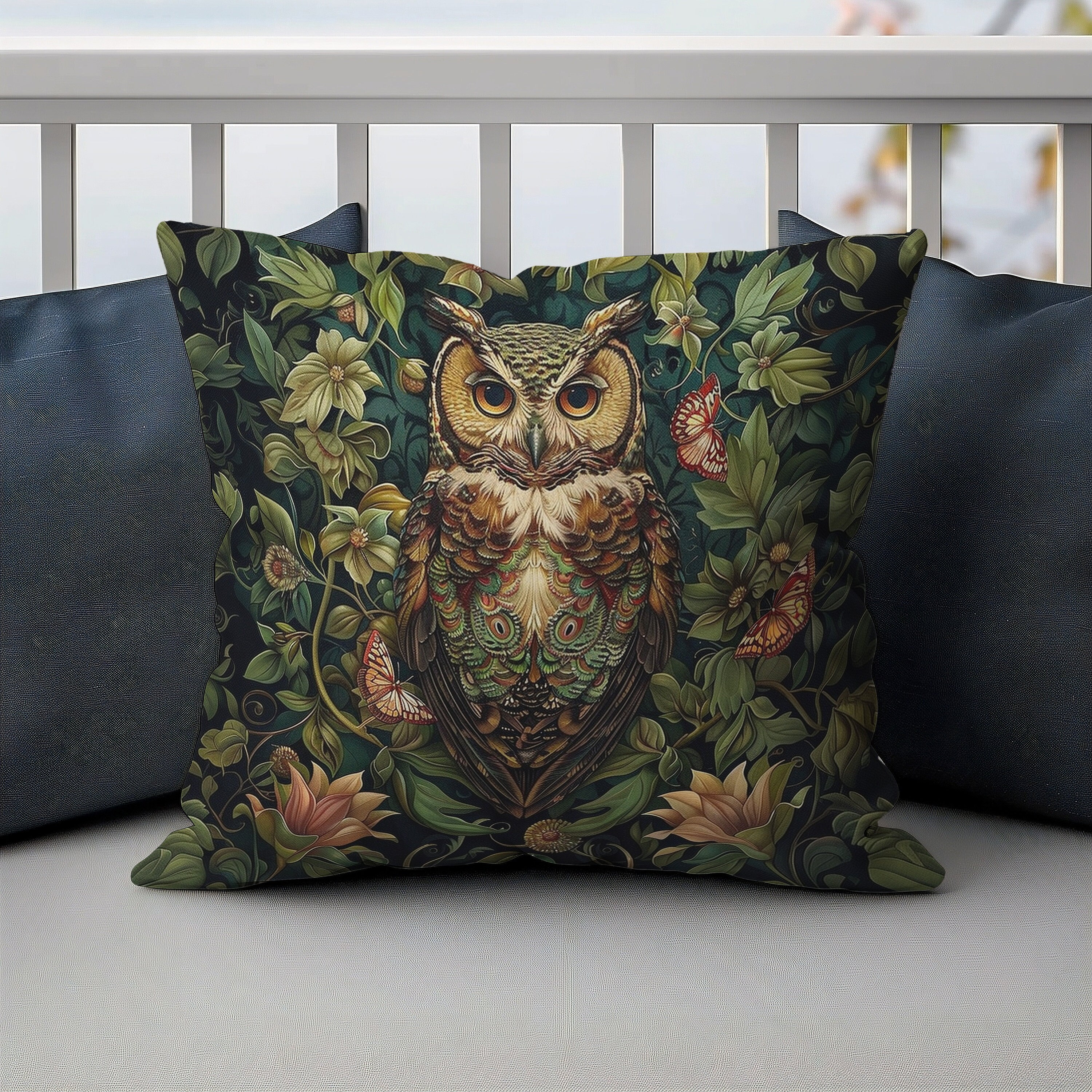 William Morris Owl Pillow, William Morris Cushion Cover, Art Nouveau Pillow Case, Housewarming Gift 