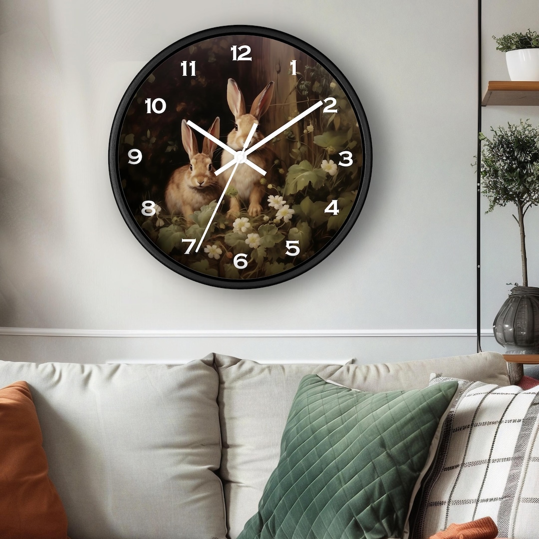 Psychedelic Rabbit Clock Bunny Wall Clock, Rabbit Garden Decor, Woodland Animal Art, Cute ...
