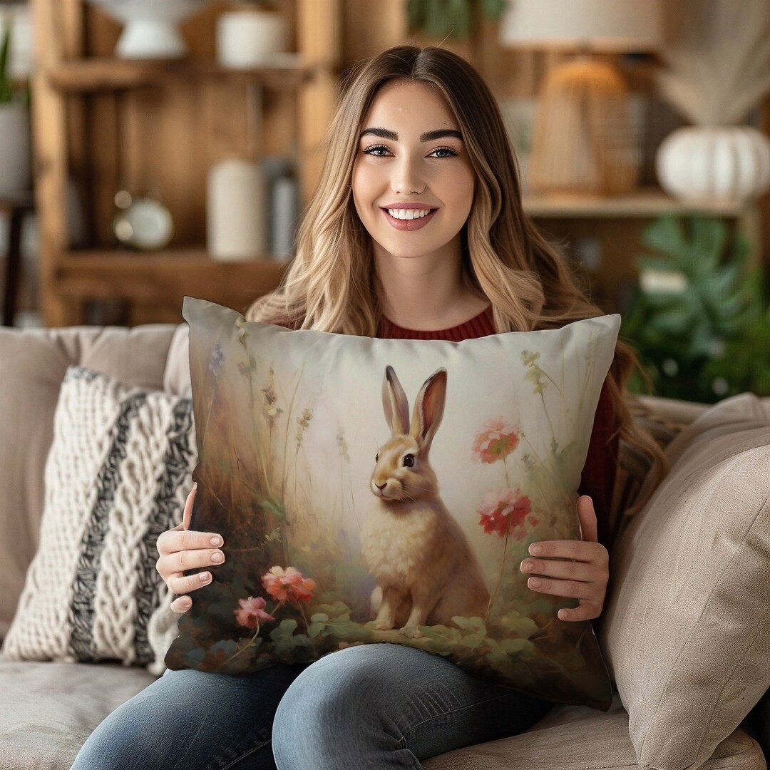 Antique Rabbit Decor Pillow, Rabbit Bunny Pillow, Unique Woodland Theme ...