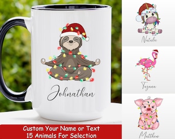 Christmas Sloth Mug, Personalized Name Sloth Coffee Cup, Custom Name Mug, Sloth Xmas Gifts for Women, Sloth Lover Gift, Christmas Family Mug