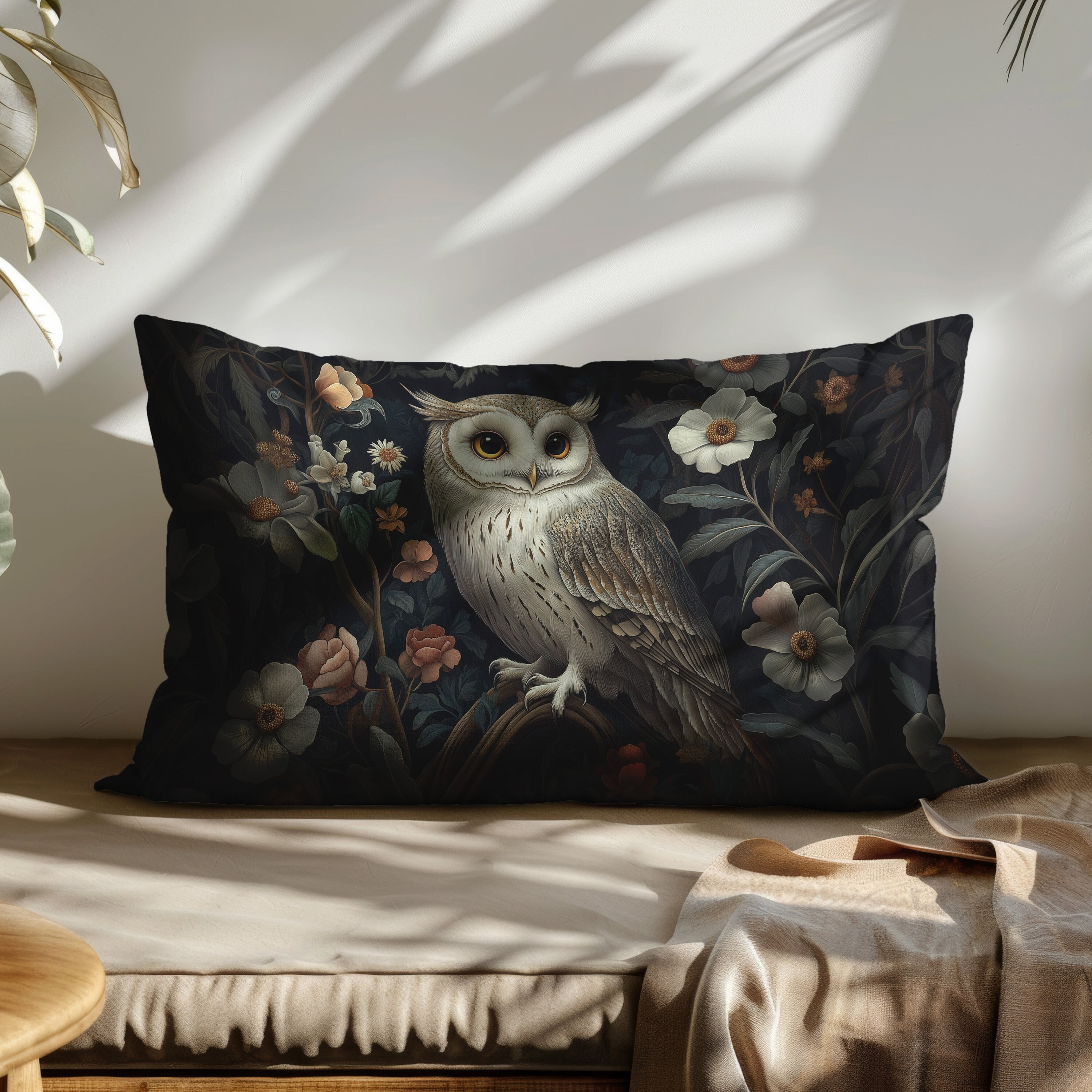 William Morris Owl Lumbar Pillow, William Morris Cushion, Art Nouveau Pillow, Housewarming Gift, Anc