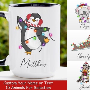 Christmas Penguin Mug, Personalized Name Penguin Coffee Cup, Custom Names Xmas Family Mug, Penguin Xmas Gifts for Women, Penguin Lover Gifts