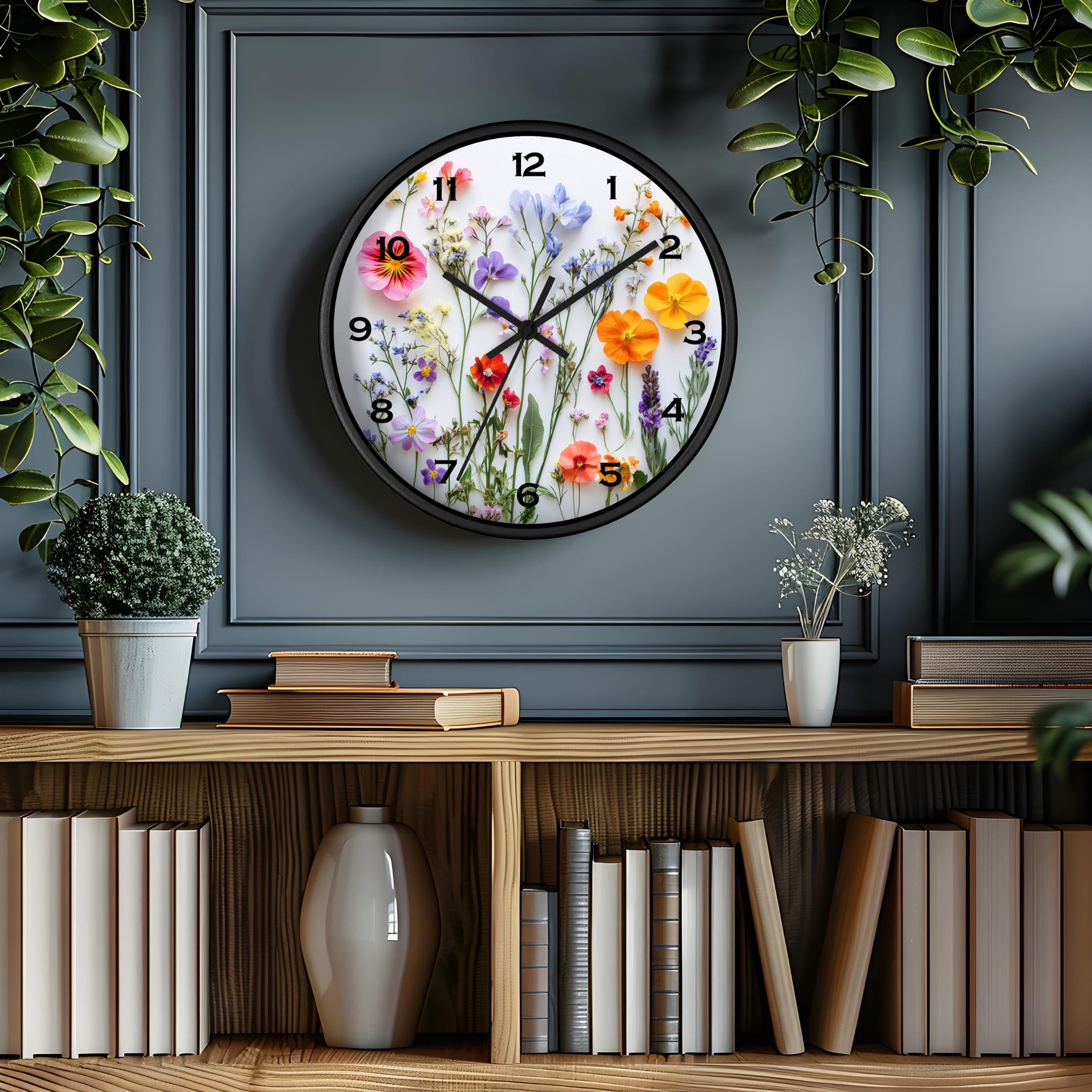 Spring Floral Wall Clock Unique Botanical Decor Spring Decor Beautiful Flower Timepiece Wildflower Clock for Home and Office New House Gift