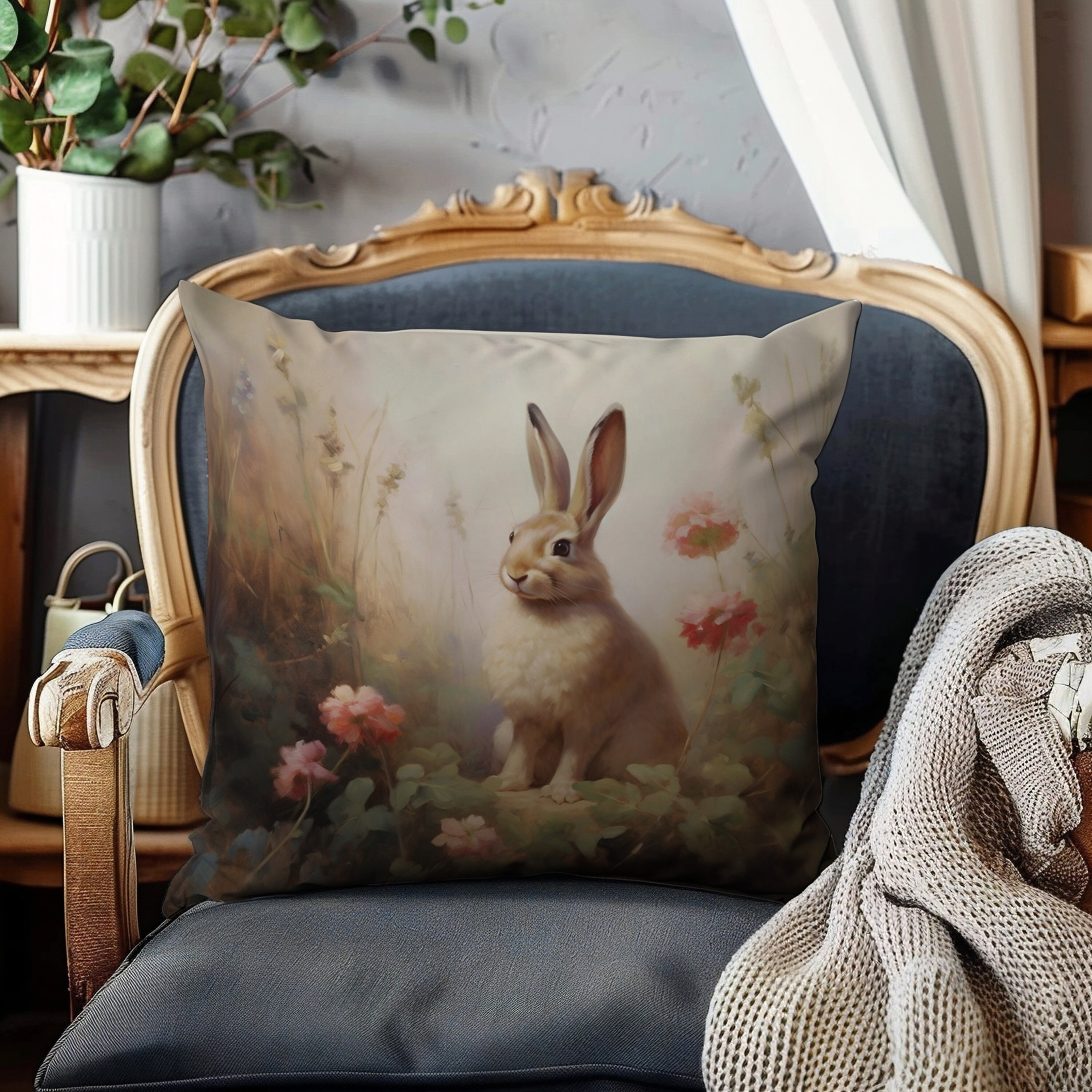 Antique Rabbit Decor Pillow, Rabbit Bunny Pillow, Unique Woodland Theme ...