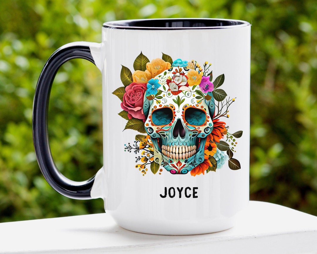 Sugar Flower Skull Mug, Personalized Sugar Skull Coffee Mug for Women