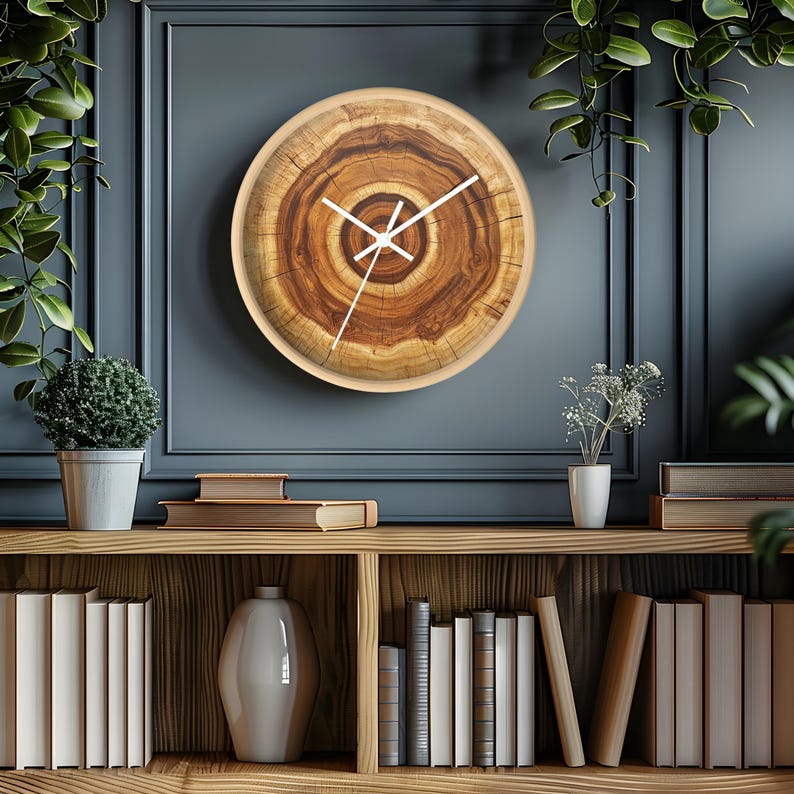 Tree Ring Wall Clock Boho Chic Wall Clock Natural Woodgrain Clock for ...