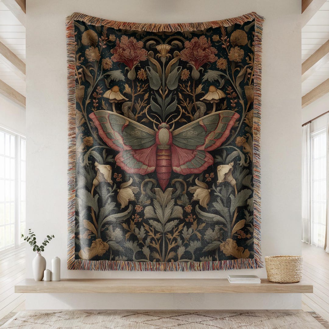 William Morris Butterfly Inspired Woven Blanket, Botanical Throw, Art ...