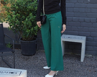 Forest Green Classic Trousers, Slightly Flared Women Pants, Semi Formal or Evening Wear
