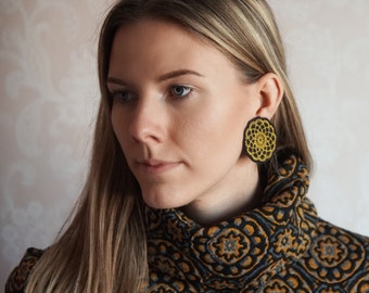 Embroidered Flower Denim Earrings: Upcycled Jeans Jewelry