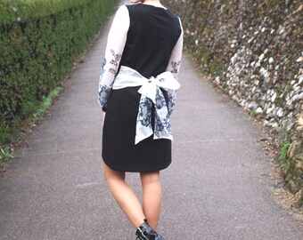 Little Black Jersey Dress: Floral Tulle Sleeves, Tall Women