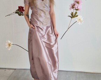 Dusty Rose Maxi Skirt, Fitted Evening Style, Elegant Women, Wedding Guest or Formal Wear