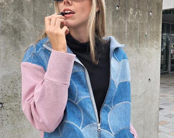 Oversized Upcycled Denim Streetwear Coat Patchwork Outerwear Casual Everyday Statement Piece