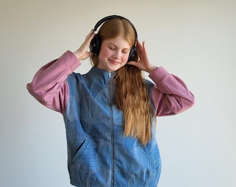 Oversized Upcycled Denim Streetwear Coat Patchwork Outerwear Casual Everyday Statement Piece