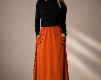 Rust Maxi Skirt for Tall Women: Estonian Design Summer Clothing