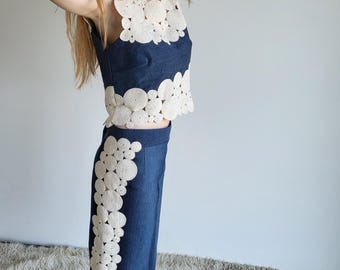 Upcycled Denim Crochet Skirt, Handmade Patchwork Skirt, Artistic Boho Style, Sustainable Fashion