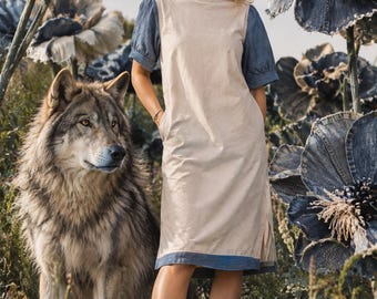 Comfy Jersey Dress with Denim Details. Holyday Wear