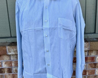 Vintage 1950s Arrow Dress Shirt, Blue Stripe Cotton, New Old Stock, Size 16.5