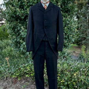 1890s 3 Piece Black Sack Suit / True Victorian Edwardian Menswear / Cutaway Frock Coat 1800s 1900s / Size M L 40