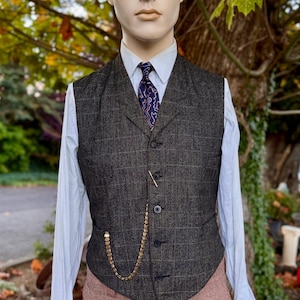1900s 1920s Odd Suit Vest / Grey Windowpane Pattern / Victorian Art Deco Menswear / Lapels / True Victorian Edwardian Menswear / Size M L