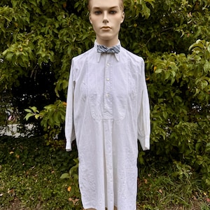1920s 1930s Work Shirt / Dense Thick Cotton & Shell Buttons / Spear Point Collar - Period Repairs / Art Deco Edwardian Fashion / Collar 15”