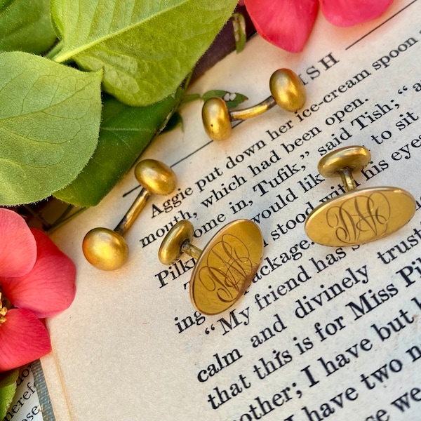 1800s 1900s  Gold-Filled Cuff-Links / Victorian Edwardian / Monogramed / 1920a Antique Menswear