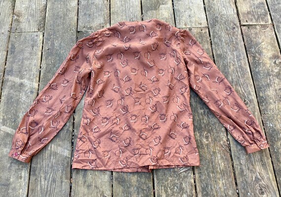 1960s 1970s Autumn Fall Brown Blouse / Button dow… - image 8